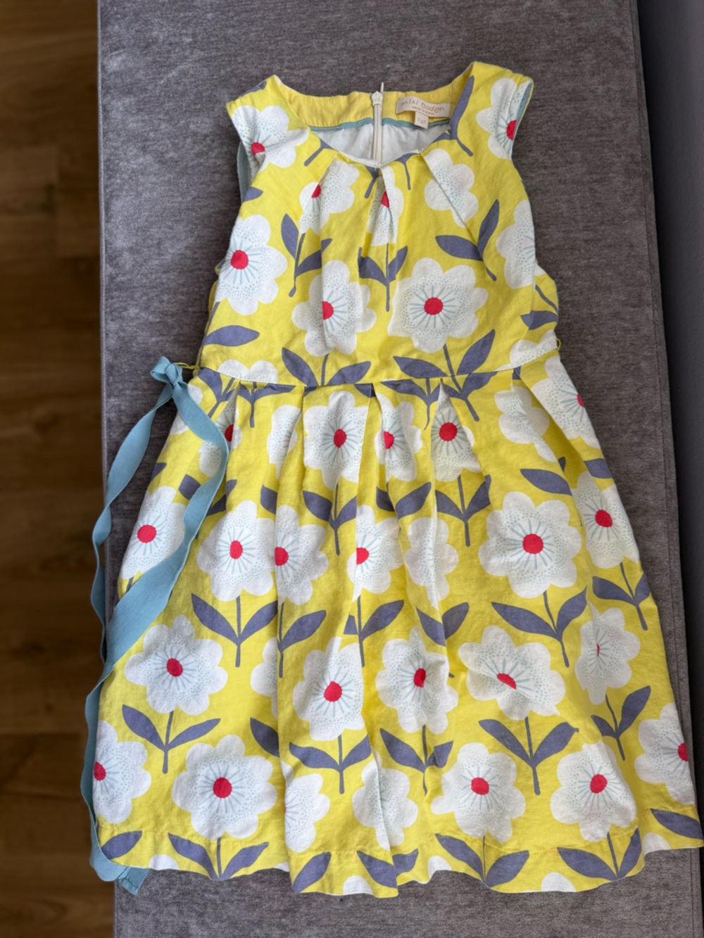 Mini Boden Yellow Floral Dress with White & Red Flower Accents